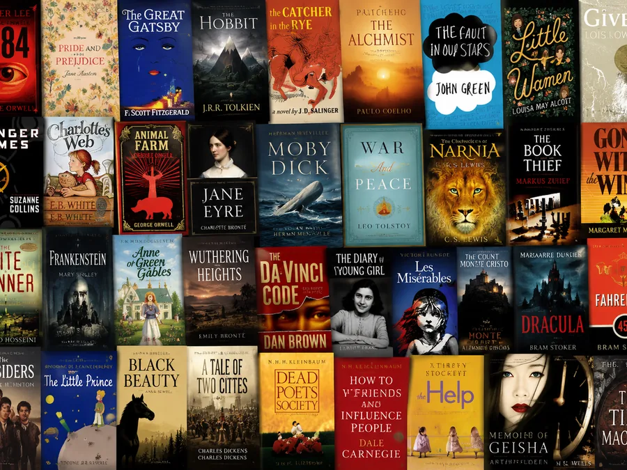 A wall of the world's most-loved books