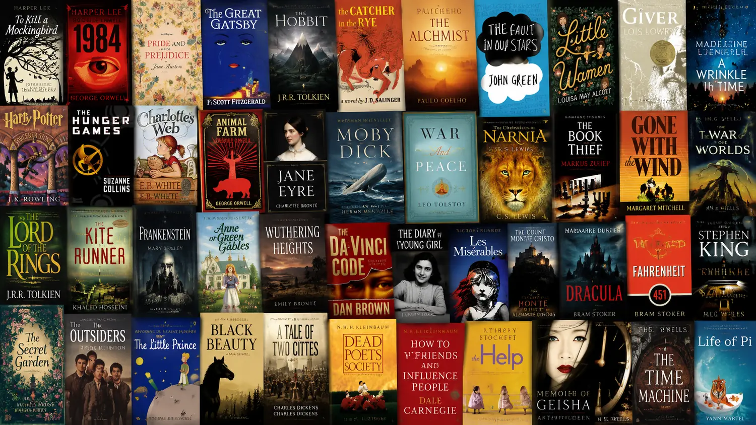 A wall of book covers across many genres