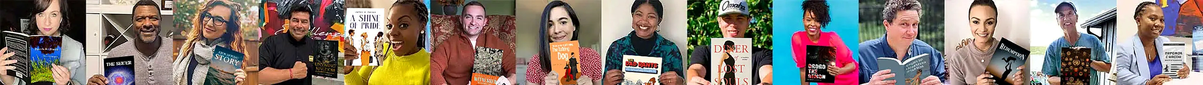 Published authors proudly holding their books